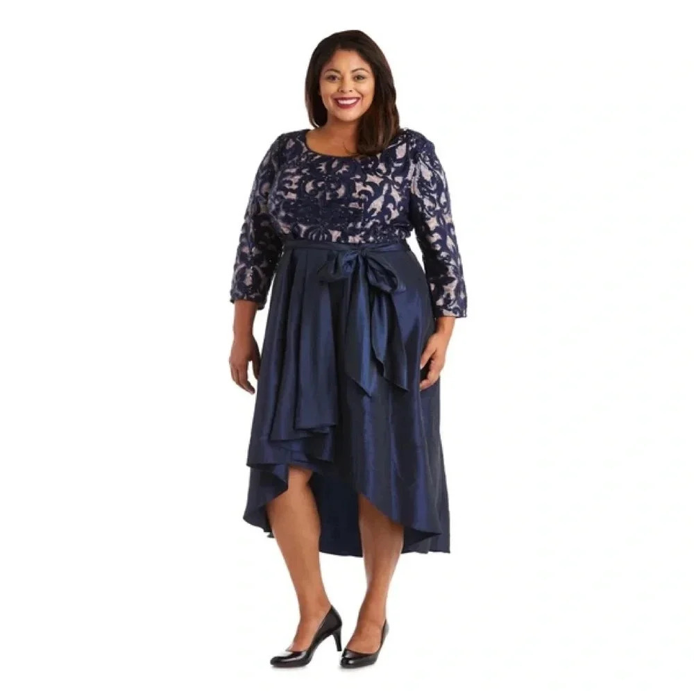 R&M Richards High-Low Dress with Lace & Sequin Top